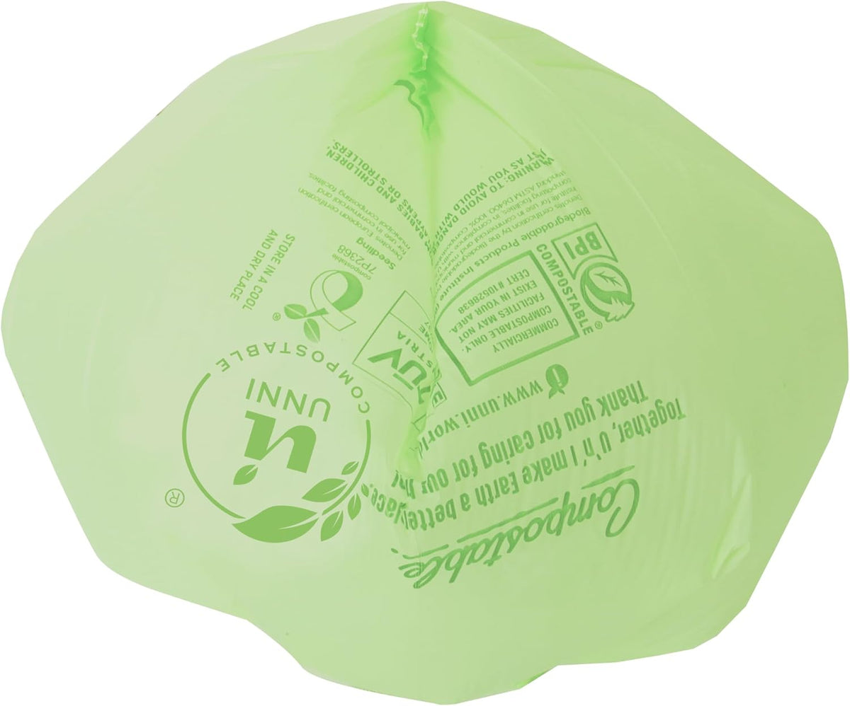 UNNI Compostable Trash Bags, 8 Gallon / 30 Liter, 100 Count, Extra Thick 0.85 mil Medium Kitchen Food Scrap Bin Liners, Certified by BPI, CMA & OK compost HOME, Meets the ASTM D6400 Standard