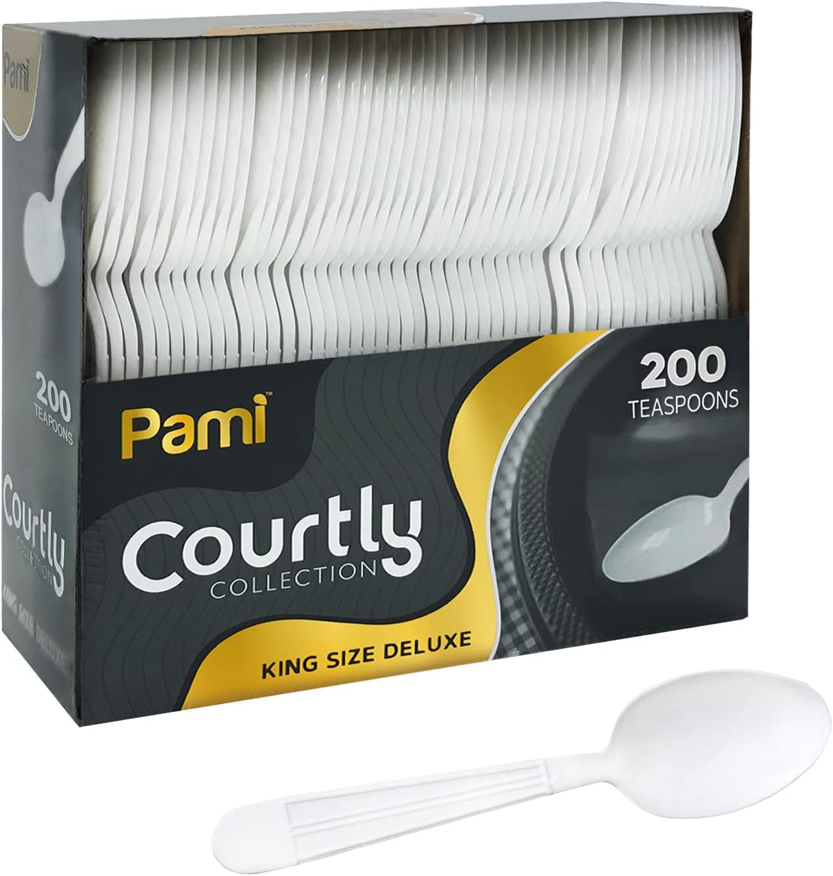 PAMI 200-Pack Heavy Duty Disposable Table Spoons and White Plastic Forks - Plastic Spoons for Soup, Heavy Duty for Parties