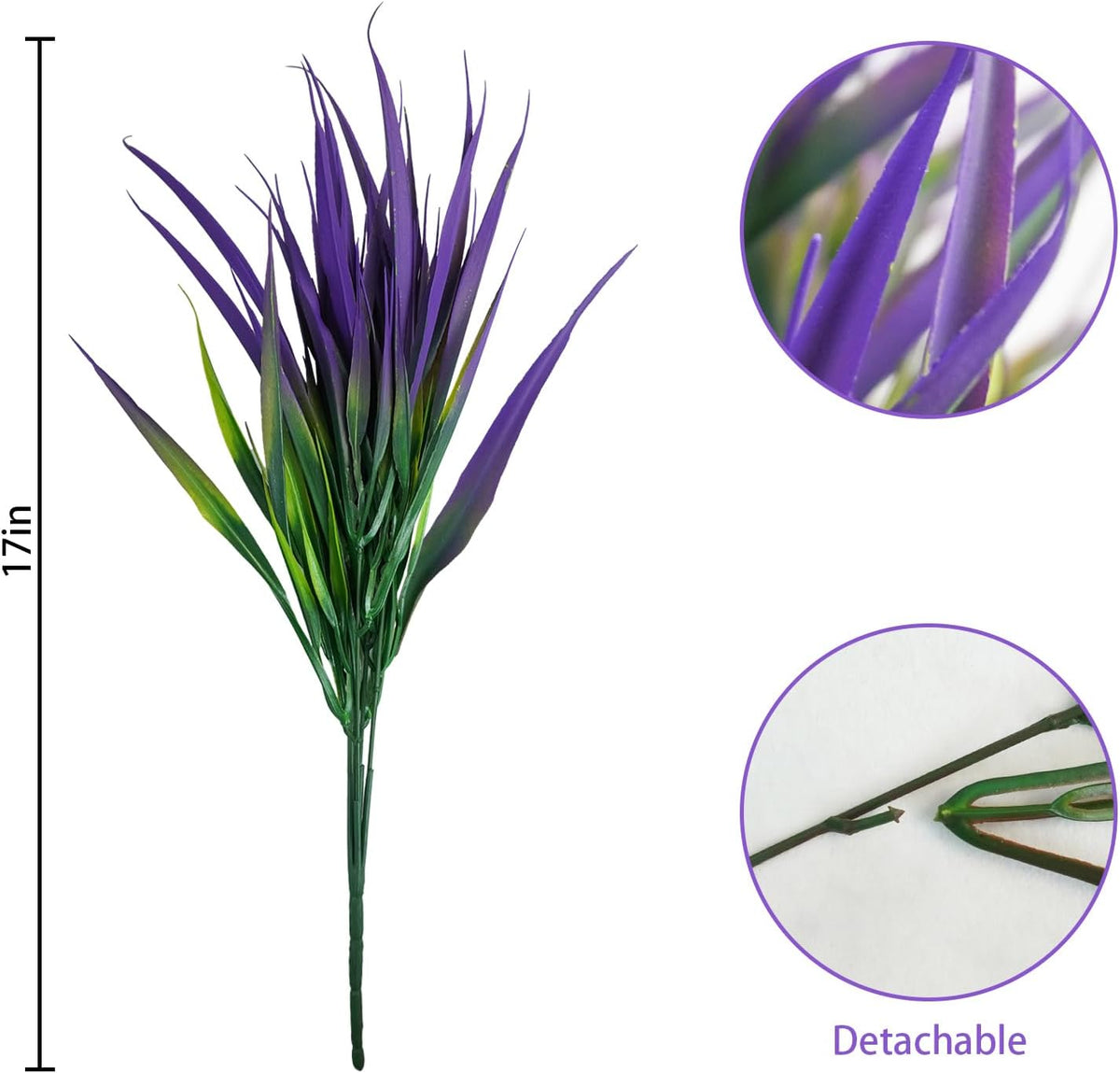 Uieke 28 Bundles Artificial Outdoor Plants UV Resistant Fake Grass Plants Faux Plastic Plants Greenery Shrubs for Home Garden Pathway Window Box Front Porch Cemetery Spring Summer Decor, Purple
