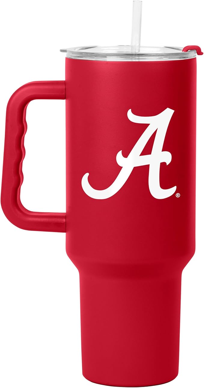 Logo Brands NCAA 40 oz Tumbler with Handle -Stainless Steel Insulated Travel Tumbler with Straw Lid – Powder Coated, Leak-Resistant, Keeps Drinks Hot/Cold – Great for Tailgating, or Everyday Use