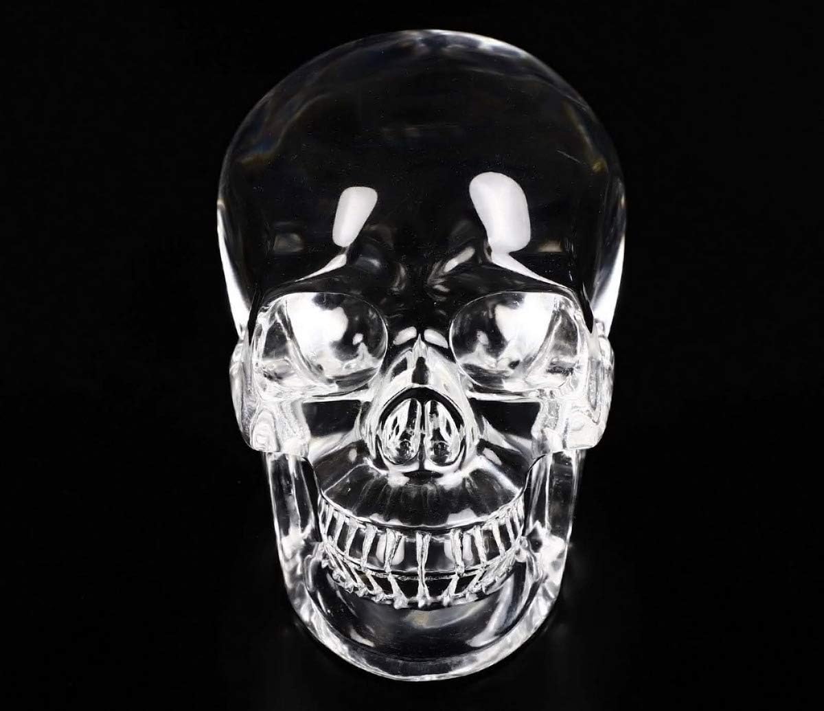 Skullis 5.0" K9 Crystal Skull, Hand Carved Gemstone Fine Art Sculpture, Reiki Healing Stone Statue.