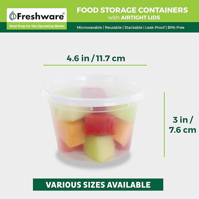 Freshware [240 Pack] 16 oz Food Storage Containers with Lids, Plastic Containers, Freezer Safe | Meal Prep | Stackable | Leakproof | BPA Free, Clear