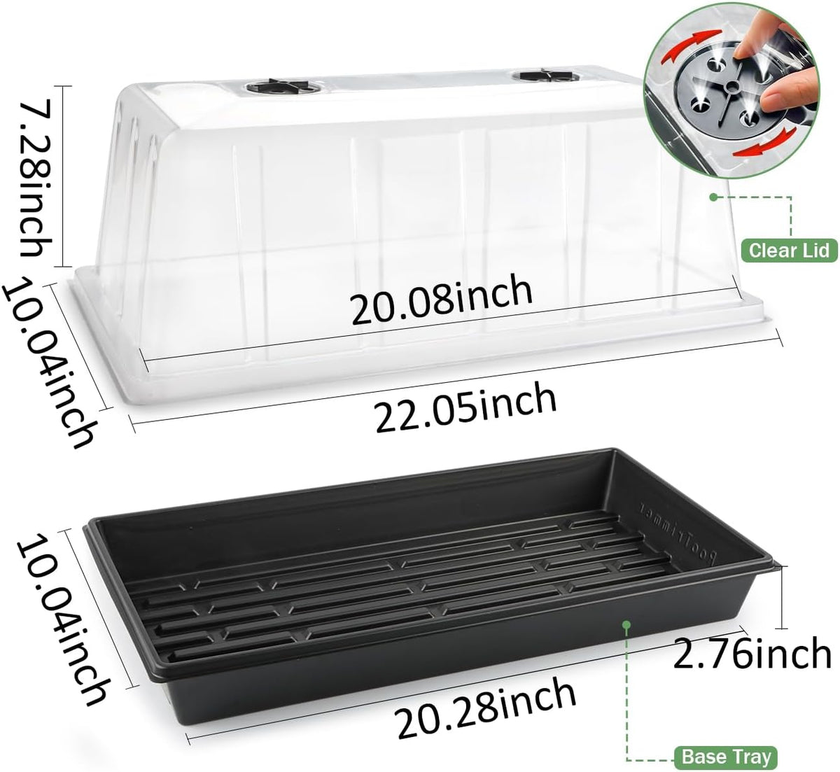 1020 Plant Tray with Tall 7.3'' Dome, 5-Pack Extra Large Seed Starter Tray with Humidity Domes, Heavy Duty 1020 Trays and Flats with Lid, Seed Germination Mini Greenhouse No Hole for Balcony Garden