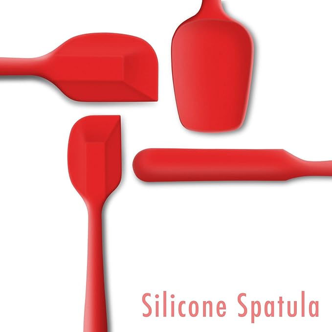4 Piece Silicone Spatula Set, Flexible Heat Resistant Non-scratch Baking Cooking Rubber Spatulas with Stainless Steel Core, Red