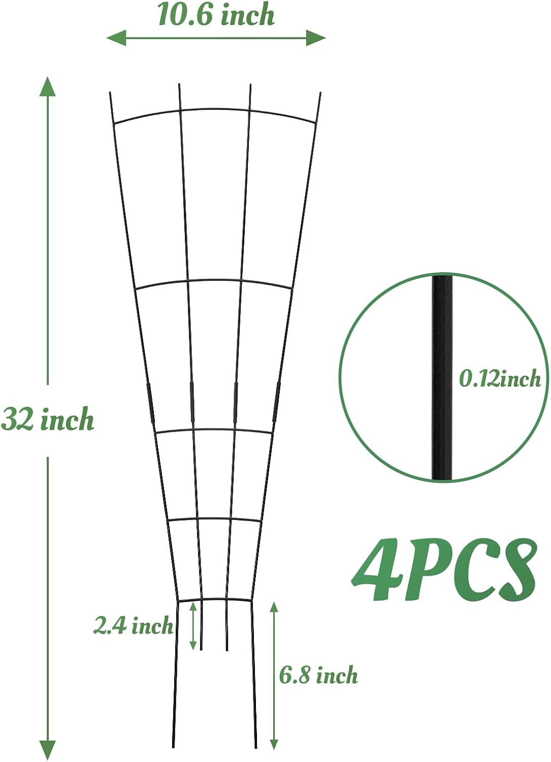 4 Pack 32'' Plant Trellis Indoor - Metal Trellis for Climbing Plants Indoor, Garden Trellis for Climbing Plants Outdoor Houseplants Flowers Vine Ivy, Fan Shape, Black