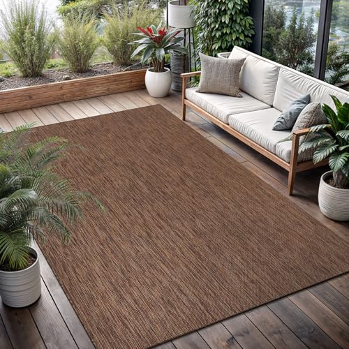 Washable Indoor Outdoor Rug Weather Resistant Carpet Modern Solid for Porch Deck Balcony Backyard Patio Rug 8x10 Gold Brown (80 Sq Ft)