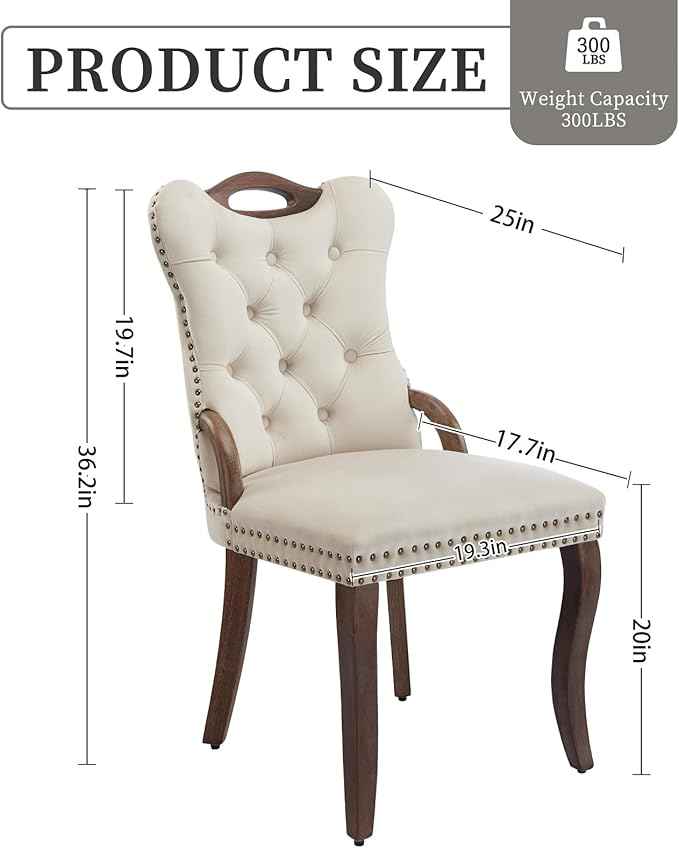 Beige Velvet Dining Chairs Set of 6，Modern Upholstered Dining Room Chairs with Tufted Back and Wood Accents, Curved Solid Wood Legs & Nailhead Trim, Sillas De Comedor Modernas 6