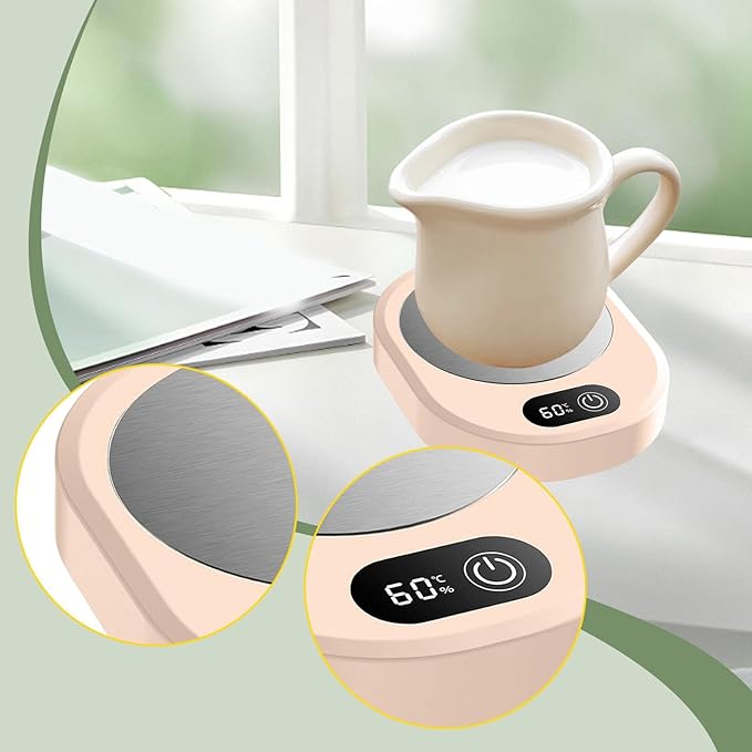 Amagogo Electric Beverage Warmer Plate Portable,Smart Coffee Heater with 4 Temperature Settings for Office Home, Pink