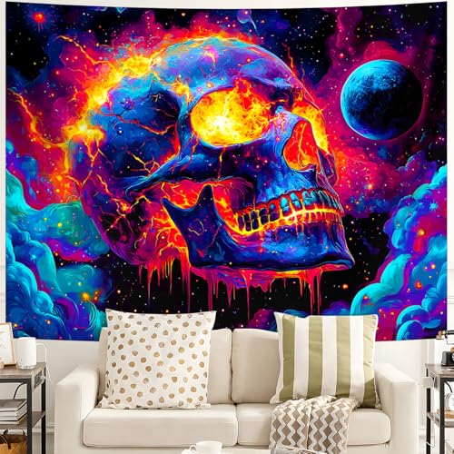 Blacklight Halloween Tapestry Horror Moon Night Scary Cemetery Pumpkin Lantern Halloween Tapestry Wall Hanging Skull Horror Poster Banners for Bedroom Livingroom