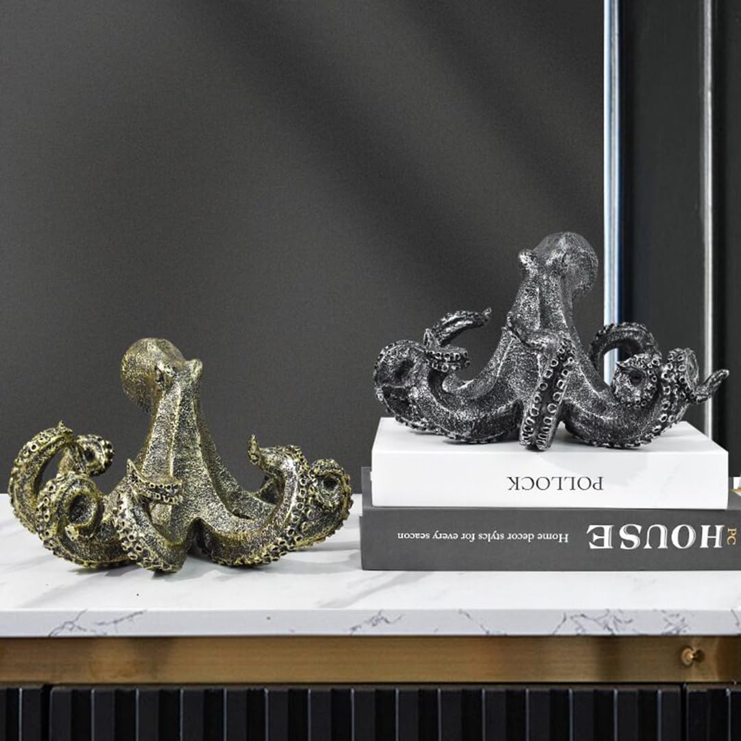 10 Inch Octopus Vintage Statue Sculpture Frgurine Gift for Home Office Living Room Desktop Display Decor Decorative (Gold)