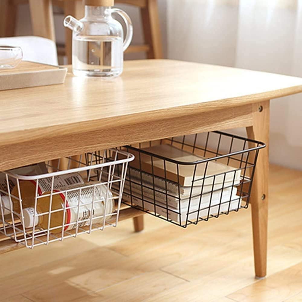 Redrubbit Wire Storage Baskets, Large Farmhouse Metal Freezer Basket Storage Organizer Bins with Handles for Kitchen Cabinets, Pantry, Closets, Bedrooms, Bathrooms, Set of 2, Black