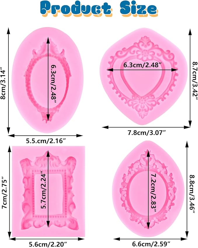 Mujiang Photo Frame Fondant Molds Picture Frames Silicone Mold For Cake Decorating Cupcake Topper Chocolate Candy Polymer Clay Set Of 4