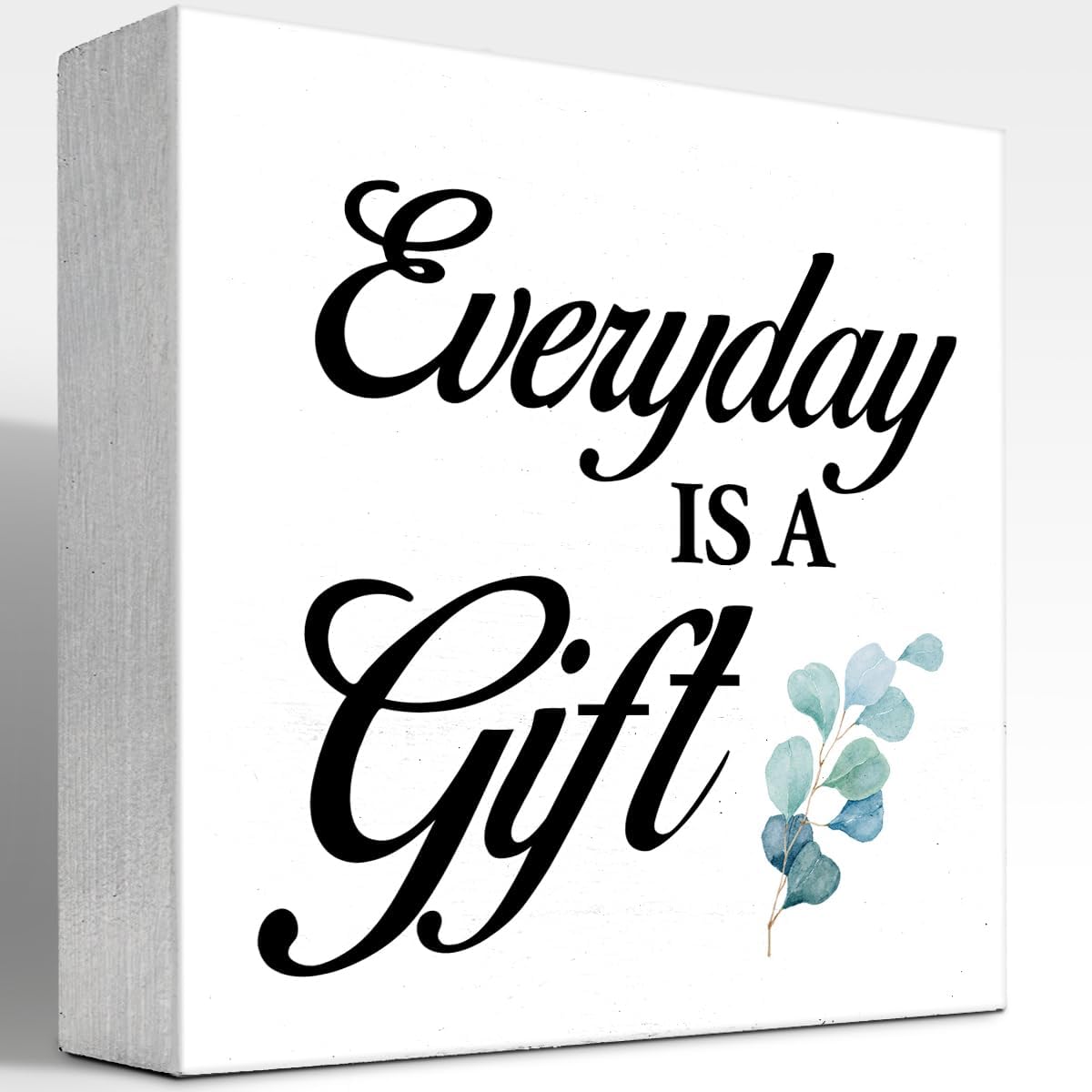 z-crange Everyday is a Gift Wood Block Sign, Rustic Inspirational Wooden Box Plaque for Home Dining Room Office Shelf Table Decor