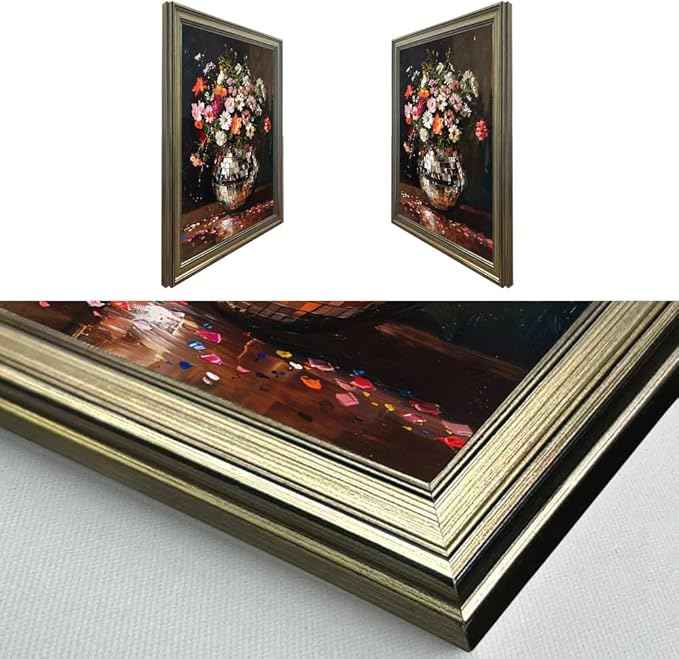 Vintage Framed Disco Ball Wall Art Retro Eclectic Wall Decor Colorful Moody Florals Painting Maximalist Wall Art Funky Flowers Bouquet Print Artwork