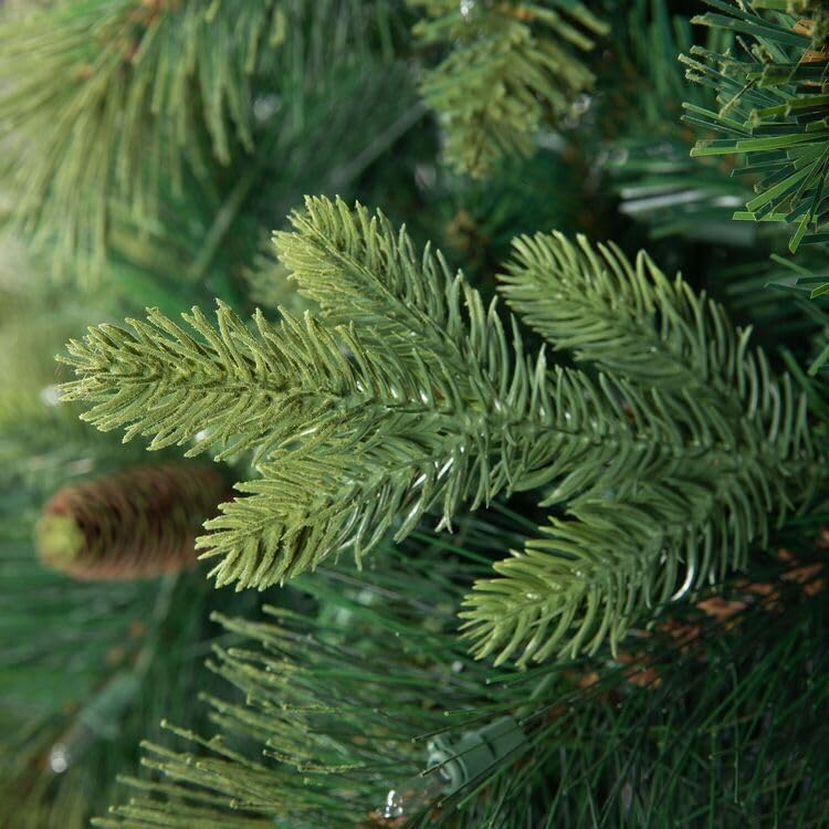 9ft Christmas Tree with Lights Realistic Traditional Christmas Tree Prelit with Pine Cones Foot Pedal 2294 Branch Tips 1050 Warm Lights and Metal Stand Aritificial