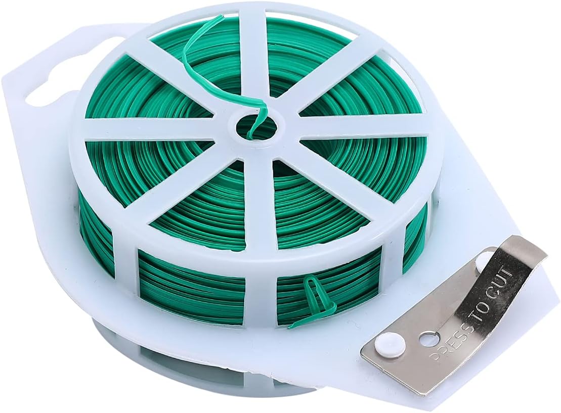 GSM Brands Twist Ties: 328 Feet Plastic Coated Wire to Tie Garden Plant or Office Cable with Convenient, Built-in Cutter (Green)