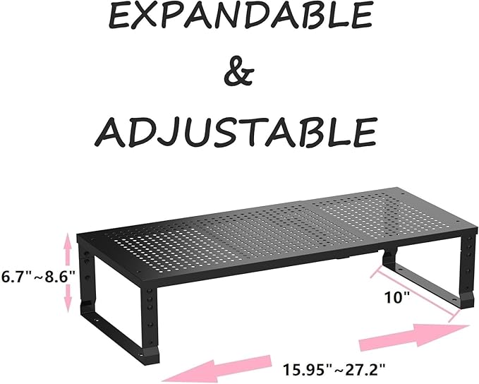 Stackable Expandable Metal Shelf Organizer - Adjustable Wire Storage Rack with Holes for Kitchen, Bathroom, Cabinet, Office - Space Saving, Durable & Sturdy Design（3PACKS/Large/Black