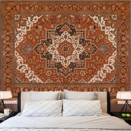 Vintage Floral Tapestry Wall Hanging Hippie Indian Bohemian Mandala Tapestry Aesthetic Retro Carpet Brown Large Tapestries for Mural Bedroom Living Room Dorm Decor 80 x 60 Inch