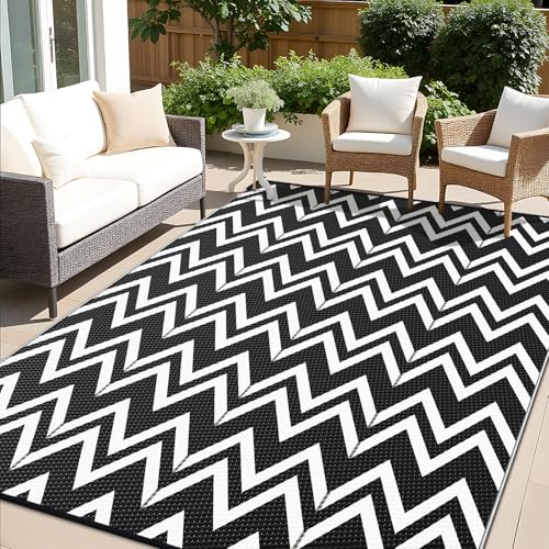 Outdoor Rug 8x10 ft Waterproof Reversible Chevron Mat