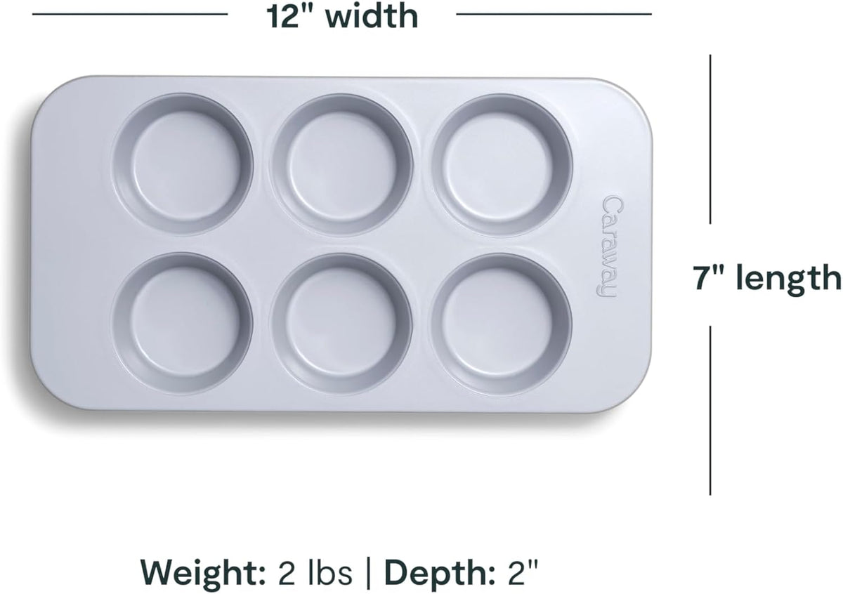 Caraway Nonstick Ceramic 6 Cup Muffin Pan – Non-Toxic, PTFE & PFOA Free – Oven Safe – Aluminized Steel Core – Small Muffin Pan for Baking Cupcakes, Muffins & More - Black