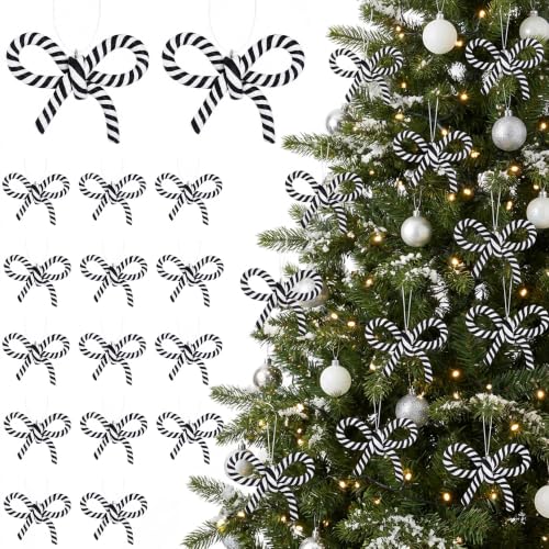 16 Pcs Black White Bow Candy Cane Hanging Ornaments Christmas Tree Decor (16 Count)
