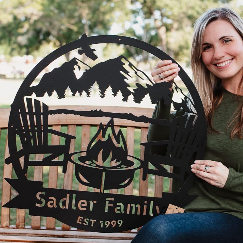 RealSteel Custom Metal Signs – Personalized Outdoor Wall Art, Wedding & Anniversary Name Plaque, Porch & Garden Decor, Campfire Monogram Yard Sign