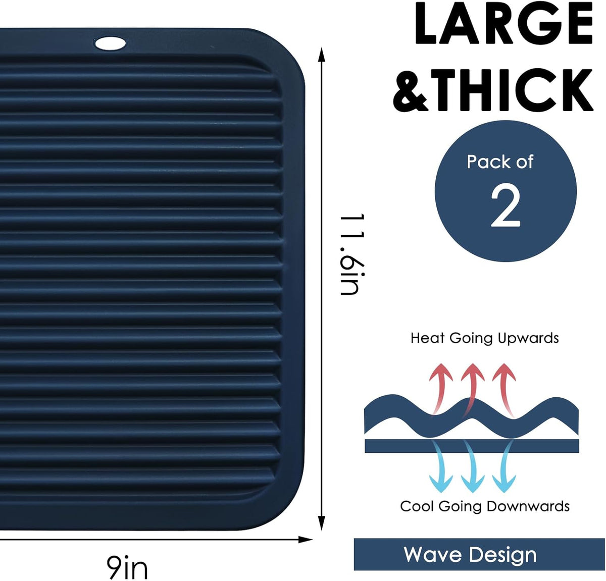 Silicone Mats for Kitchen Counter, 9x12'' Trivets for Hot Pots and Pans, Navy Blue Silicone Trivets for Hot Dishes, Protect Table Quartz Countertops