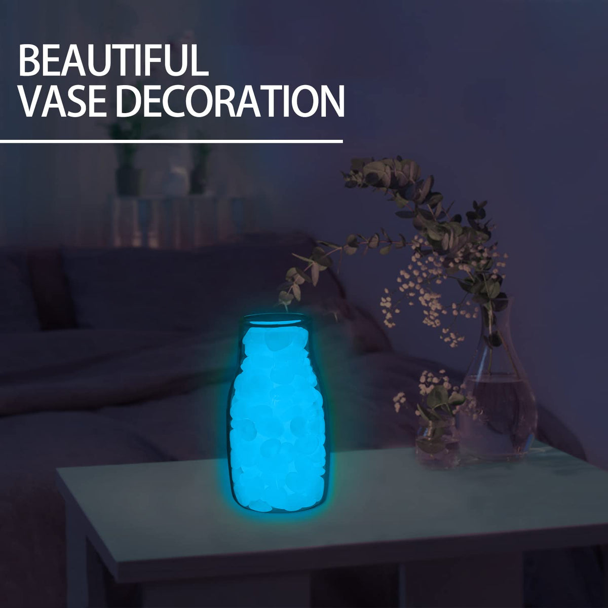 900pcs Glow in The Dark Rocks Outdoor Decorations Stones Small Luminous Pebbles Indoor/Outdoor Decor for Garden Fish Tank Aquarium Planter Walkway - Lake Blue
