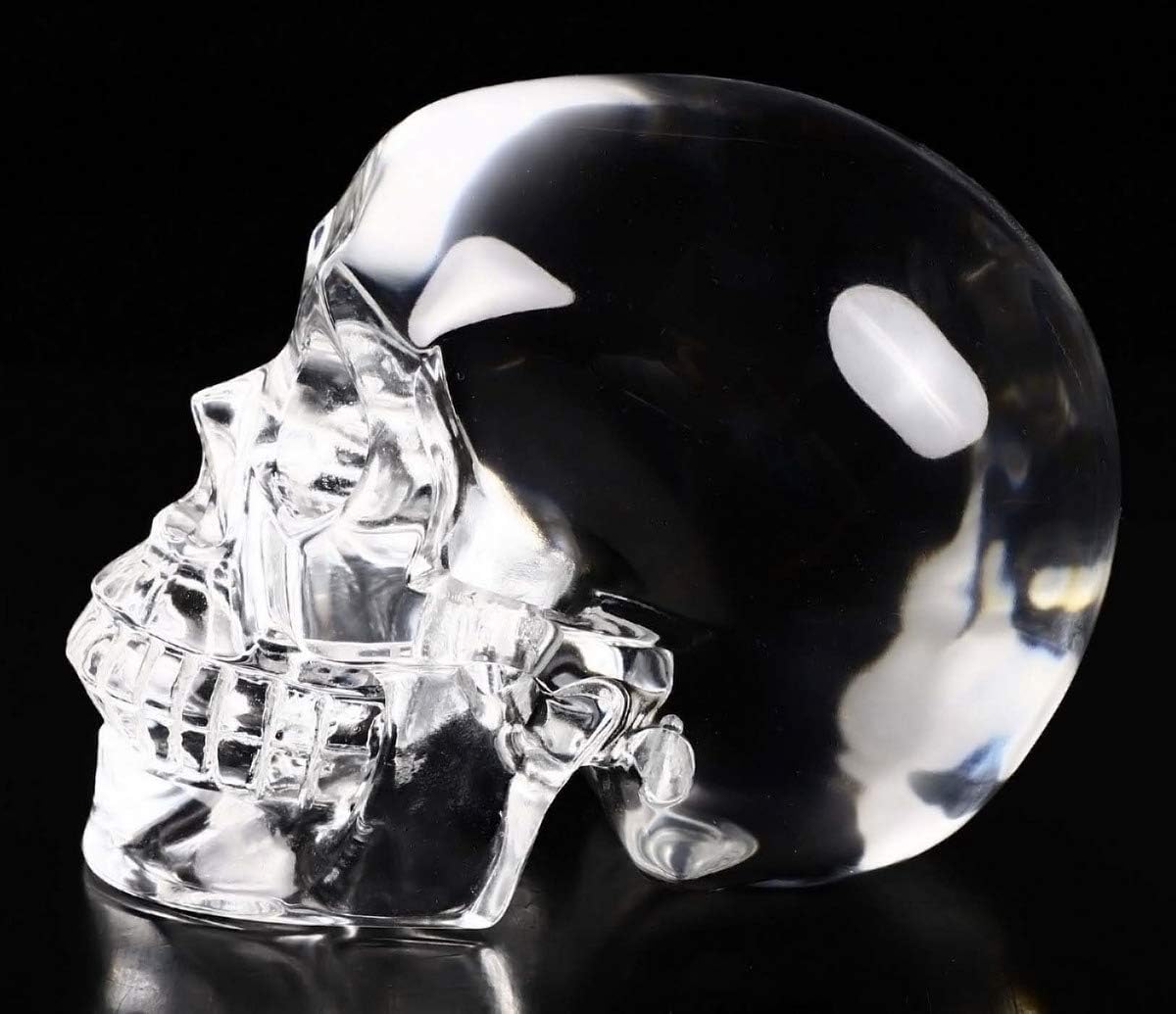 Skullis 5.0" K9 Crystal Skull, Hand Carved Gemstone Fine Art Sculpture, Reiki Healing Stone Statue.
