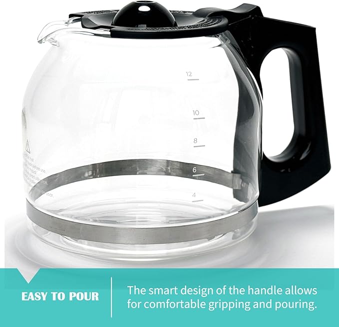 12-Cup Replacement Glass Coffee Carafe Compatible with Black and Decker Coffee maker Model CM0915BKD, Black Handle with Extra Lid, Product Height: 5.9 inch.