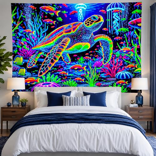 Blacklight Tapestry Sea Turtle Neon Decor 51 x 78 Inch