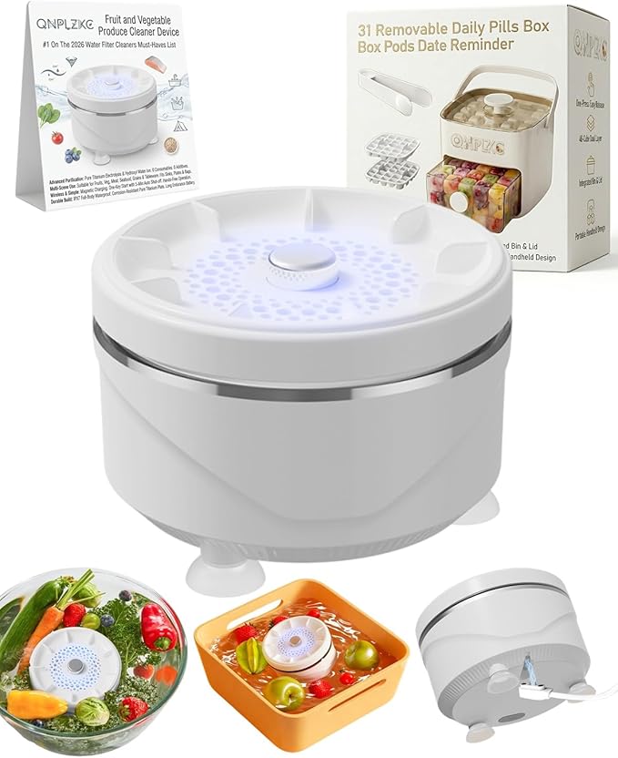 Ultrasonic Fruit and Vegetable Produce Cleaner Device Washing Machine Portable Wireless Waterproof Veggies Wash Cleaning Purifier with Titanium Electrolysis Purification for Home Kitchen(1PC)