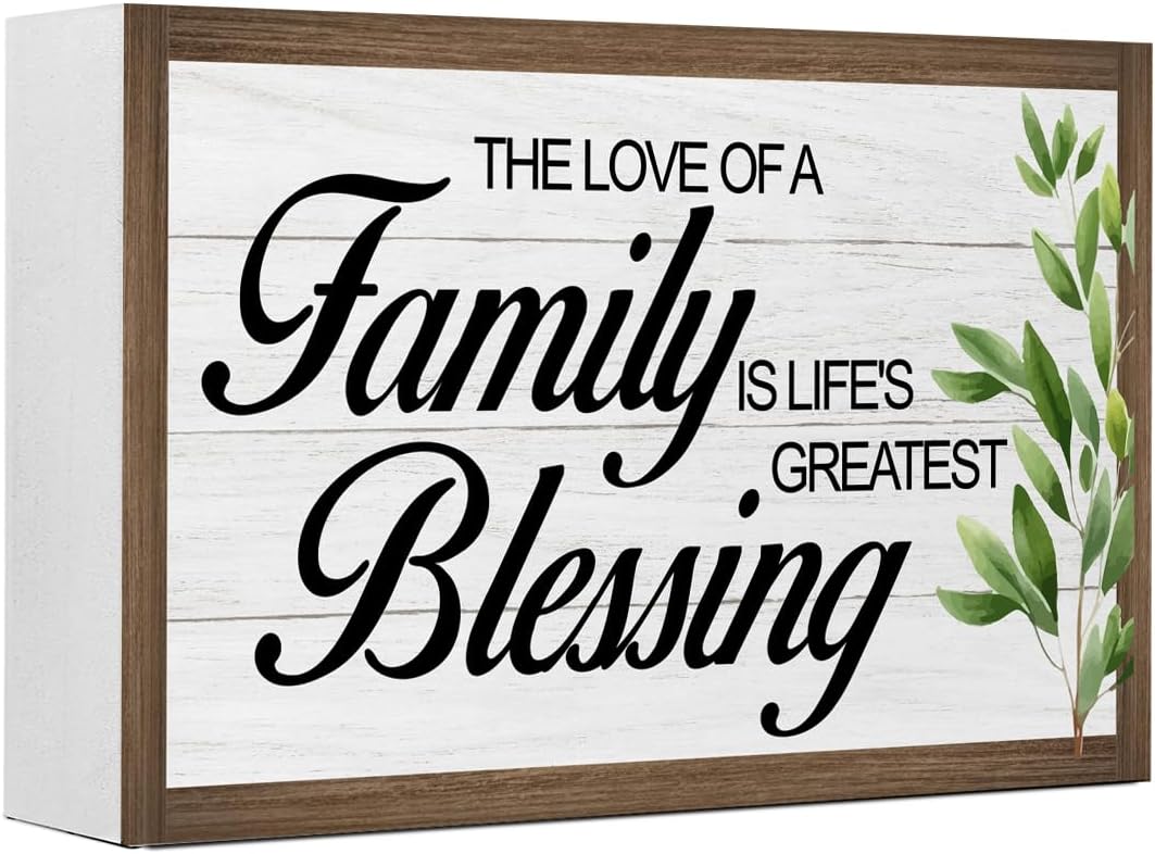 The Love of a Family is Life's Greatest Blessing Wooden Box Sign Decor,Rustic Family Wooden Block Plaque Sign for Home Farmhouse Living Room Bedroom Shelf Desk Table Wall Decor