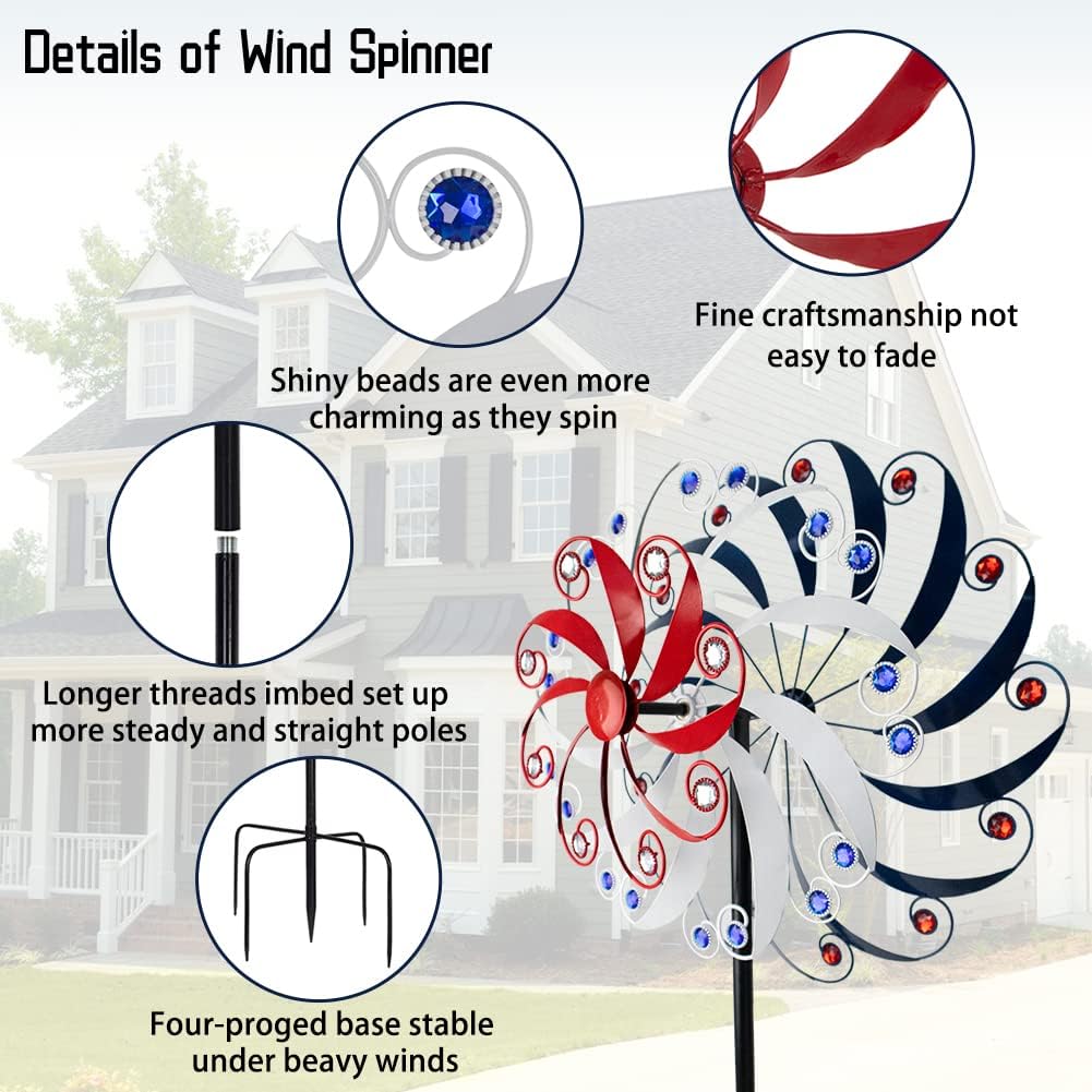 DREAMYSOUL Large Wind Spinners 20" Dia, Metal Patriotic Wind Sculpture Spinner Yard Art for Outdoor Garden Patio Decor