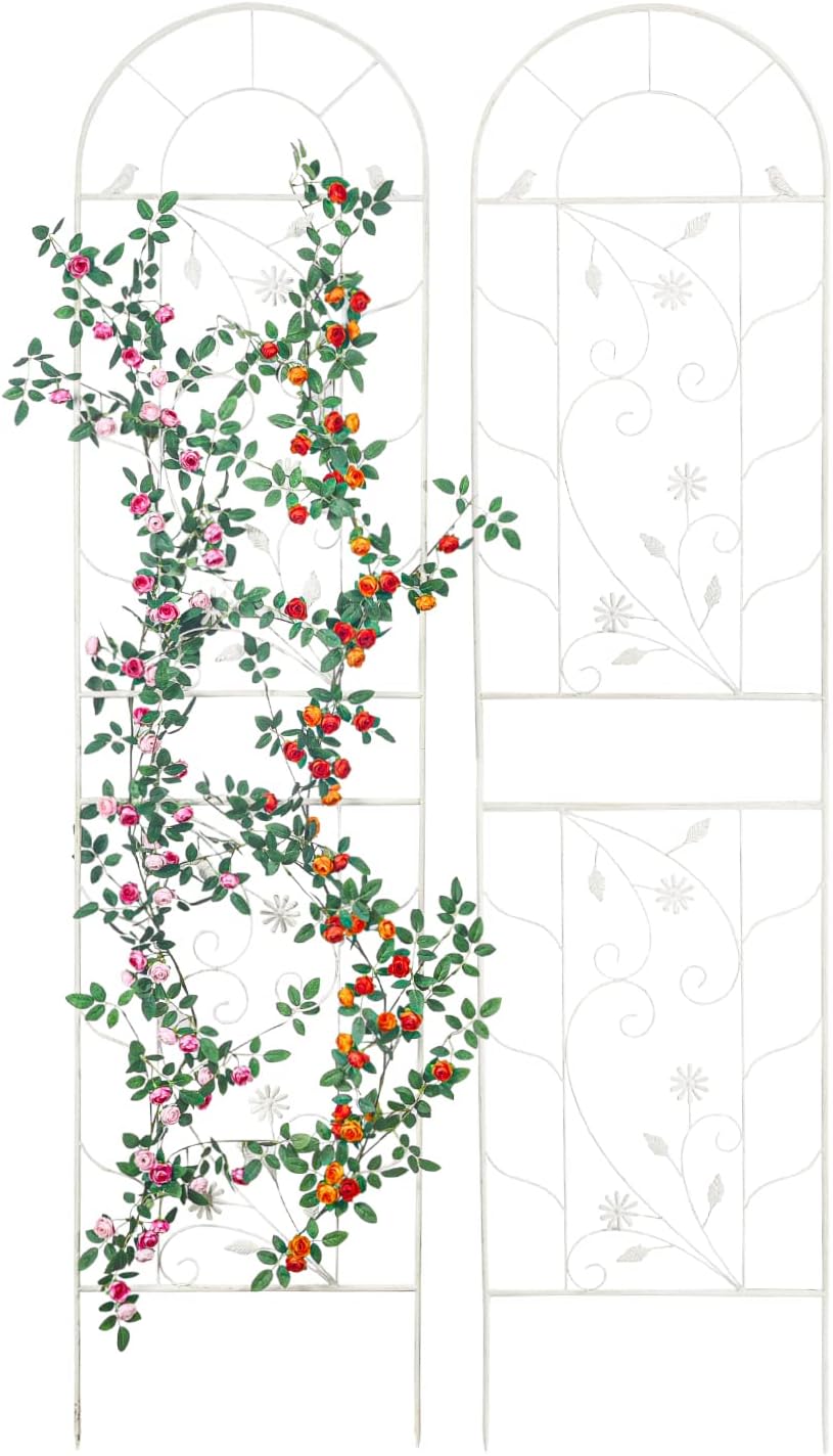 Sungmor Metal Trellises for Climbing Plants, Overall 20 Inch Width & 82.5 Inch Tall, 2PC White Pack, Decorative Retro Style Trellis Fence Panels, Garden Plant Support, Flower Rose Climbing Rack