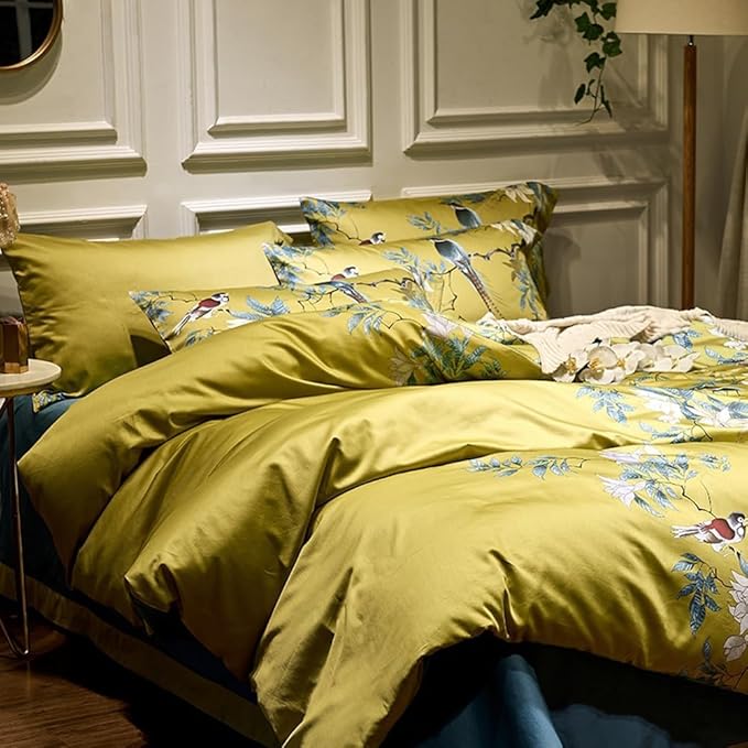 Garden Style Birds Flower Comforter Set Full Size Vintage Floral Boho Bedding Comforter Set Vibrant Color Flower Botanical Comforter with 2 Pillowcases Chic Farmhouse Bedding Comforter for All Season
