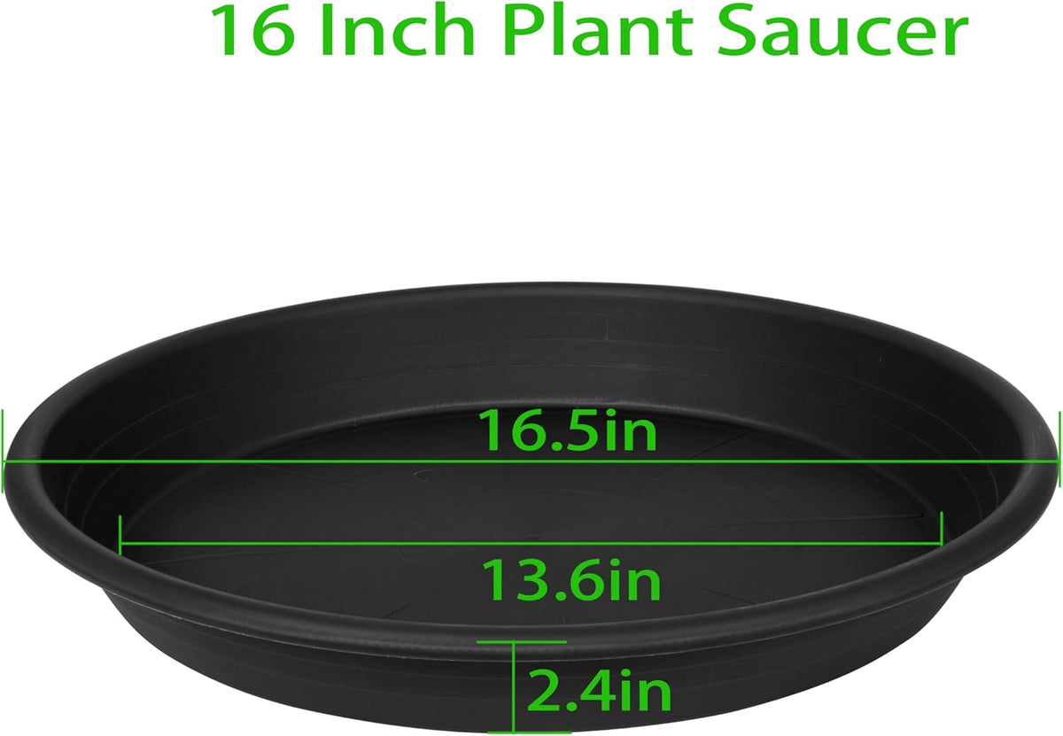 2 Pack of 16 17 inch Plant Saucer, 2.4" Depth Large Plant Tray, Heavy Duty Plant Trays for Indoors no Holes, Bird Bath Bowls, Plastic Pot Tray for Planter 14"/15"/16" (16", Black)