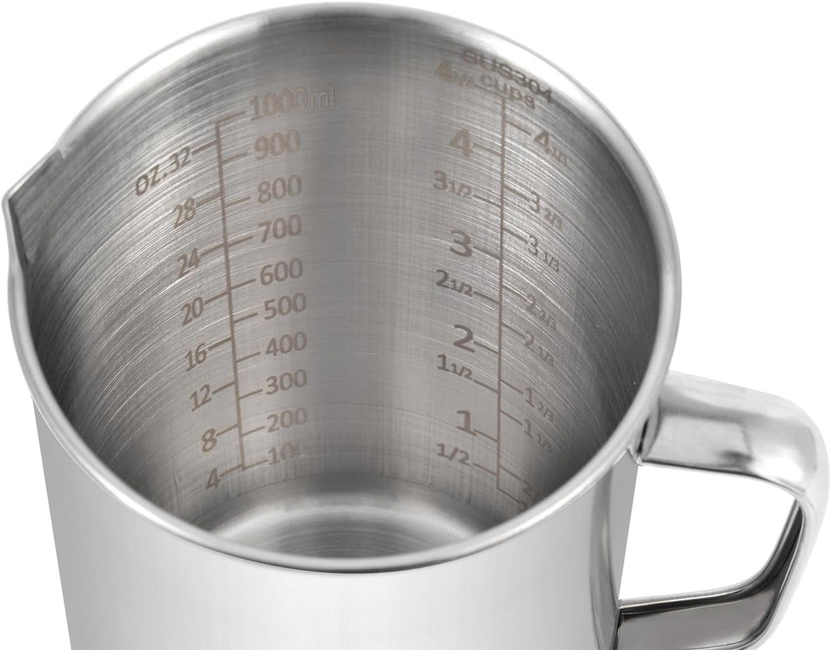 Kichwit Large Stainless Steel Measuring Cup, Liquid Metal Measuring Cup with Handle, 34oz / 1000ml / 4 Cups