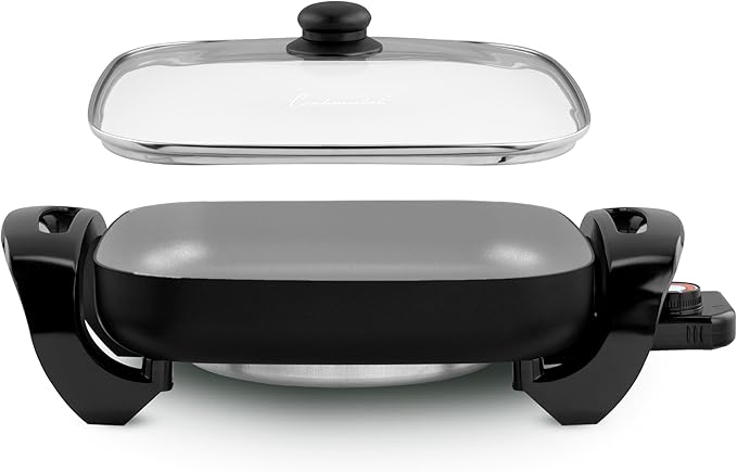 Continental Electric 12" Skillet Adjustable Temperature, Ceramic Non-Stick Surface (PFAS Free) Glass Lid CE-SK749