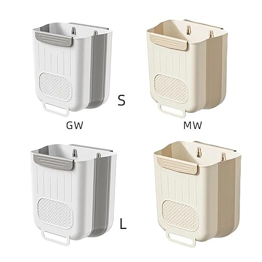 Collapsible Hanging Kitchen Trash Can Kitchen Waste Bin Hanging Countertop Trash Can Wall Mounted Recycling Garbage Basket for Bathroom(S,Milky White)