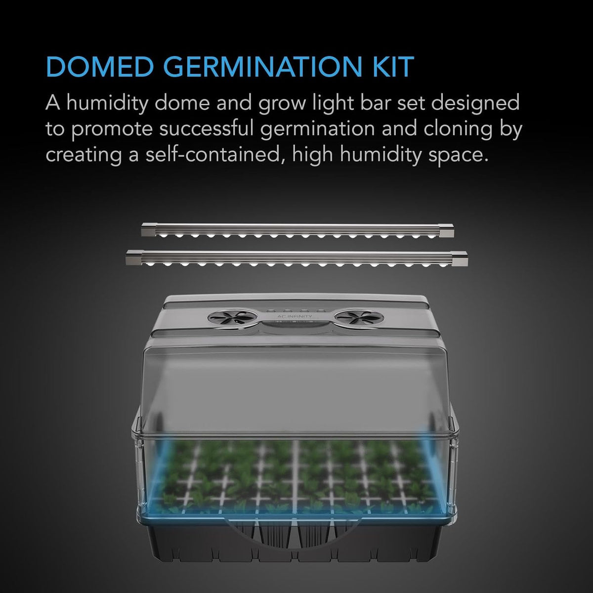 AC Infinity Heavy-Duty Humidity Dome with Full Spectrum LED Grow Light Bars, Samsung LM301H EVO Diodes, Drip Tray, 5x8 Cell Seedling Tray, 3mm Thick Dome and Vented Extension Panels, for Seed Starting