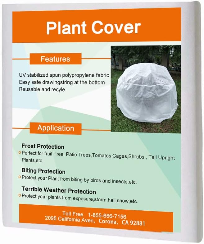 Agfabric Plant Covers Freeze Protection H39 xDia39 0.9oz Freeze Cloths for Plants Plant Frost Protection Covers Drawstring Bags Shrub Jacket,White,2 Pack
