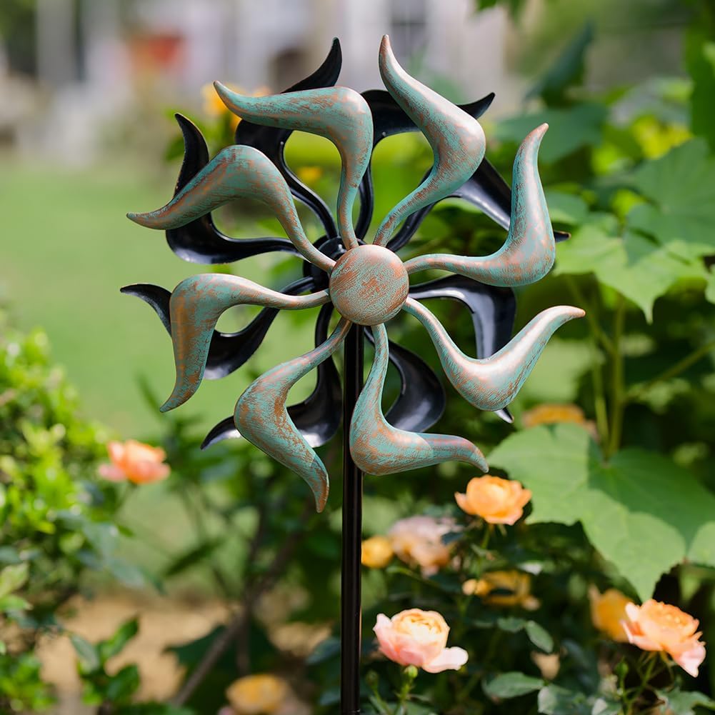 Stargarden Wind Spinners Outdoor, Metal Wind Spinner, Kinetic Wind Sculptures & Spinners, Decorative Pinwheels Double Windmill for Yard, Garden Decor-51 * 11.8 Inch