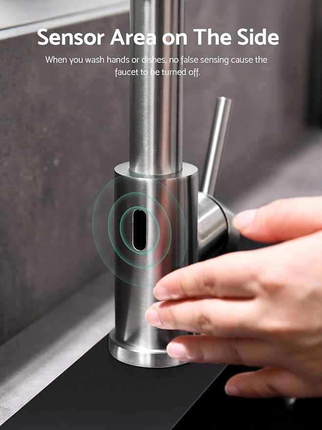WEWE Touchless Kitchen Faucet with Pull Down Sprayer - Motion Sensor Kitchen Faucets Spring Single Handle Stainless Steel Kitchen Sink Faucet (Brushed Nickel)