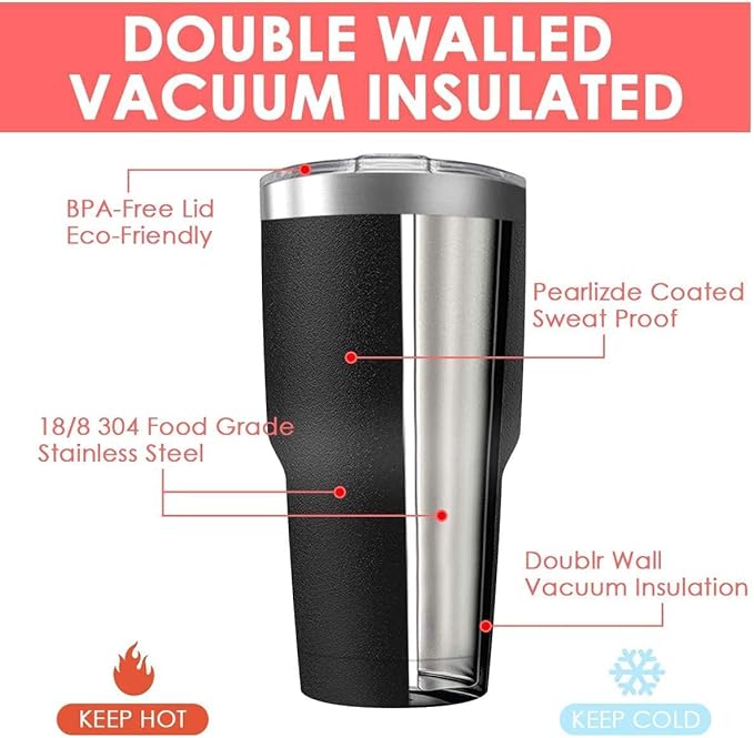30oz Tumbler Vacuum Insulated Travel Mug with Lids, Stainless Steel Double Wall Bulk Cup for Home, Office, Outdoor Suitable for Vehicle Cup Holders(Set of 8, Black)