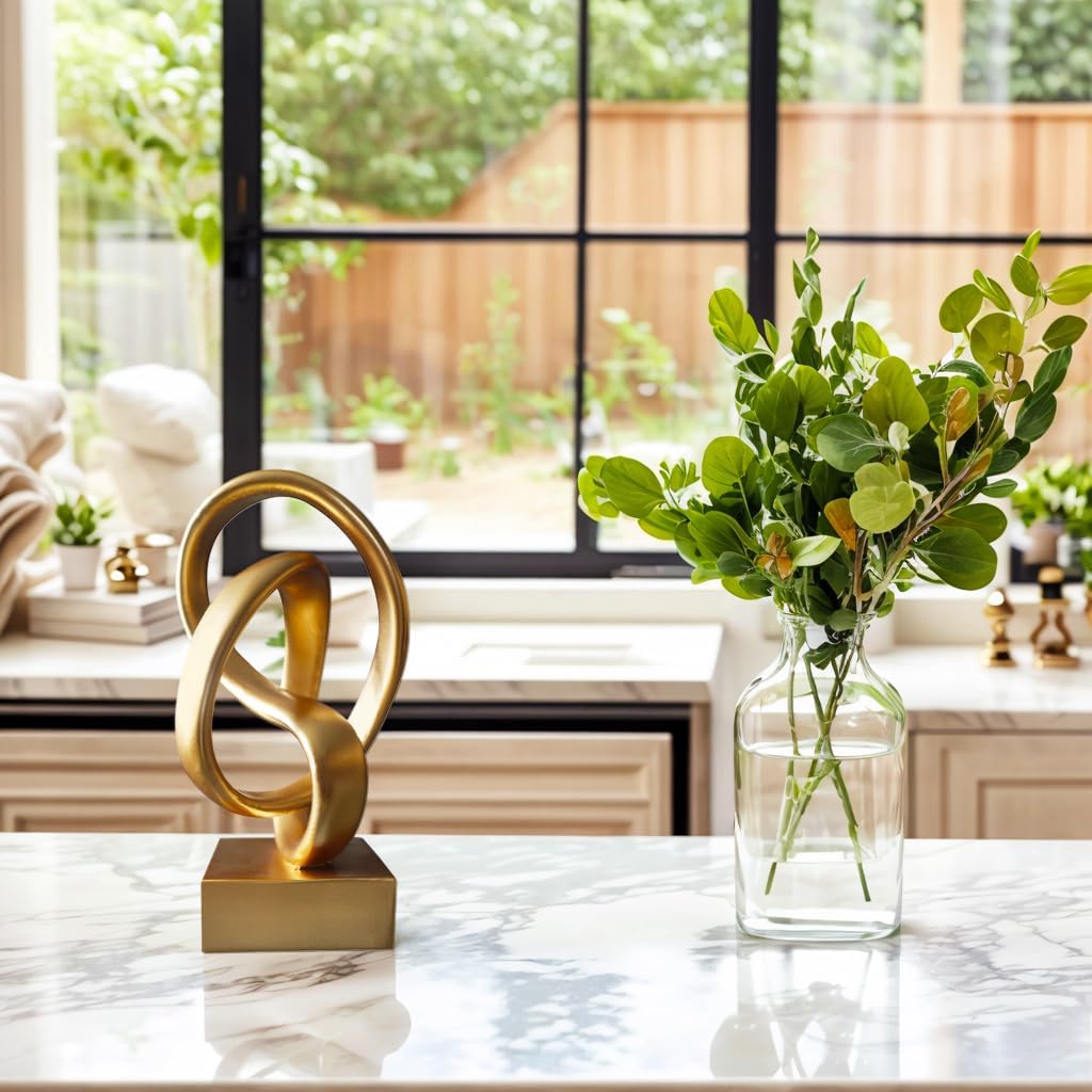 aboxoo Gold Knot Decor Mobius Knot Statue, Abstract Statues, Coffee Table Decor for Living Room, Office, Modern Desk Decor