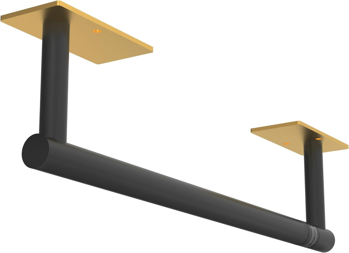 Paper Towel Holder Under Cabinet, Self Adhesive or Wall Mounted SUS304 Stainless Steel Paper Towel Holder Black and Gold for Kitchen, Bathroom, Farmhouse, Barbecue and Laundry (Black&Gold)