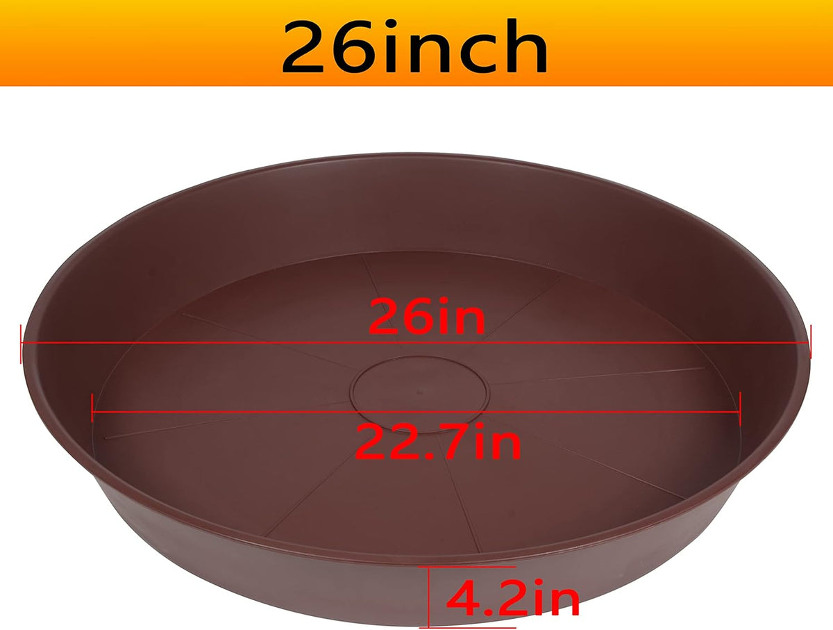 3 Pack of 25 26 inch Plant Saucer (22.7 Inch Base), 4.2" Depth, Large Deep Heavy Duty Plastic Flower Planter Water Trays for Indoors Outdoor, Plant Drip Trays (26", Chocolate)