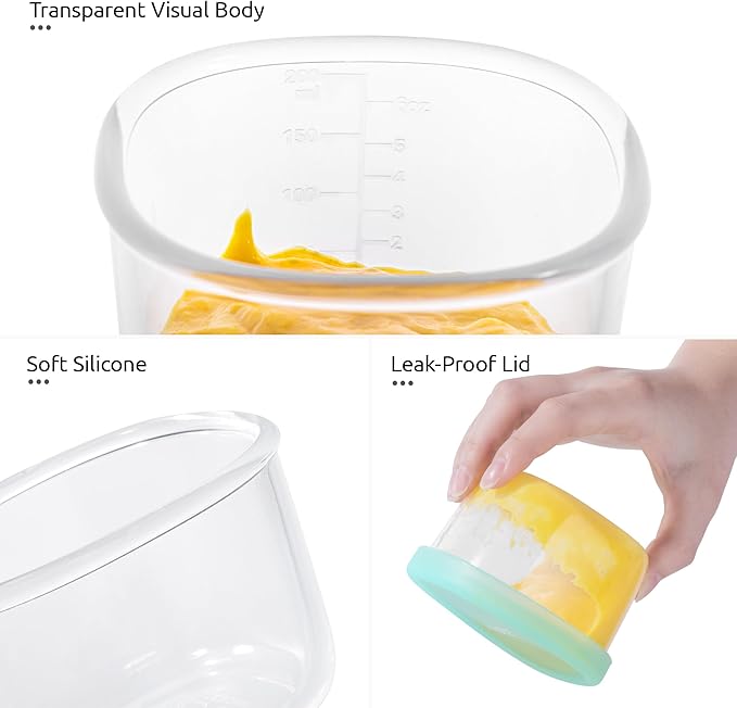U-Taste 18/8 Stainless Steel Measuring Spoons Set of 6 and 6oz Small Snack Containers Food Grade Liquid Silicone Storage Set of 2 (Aqua Sky)