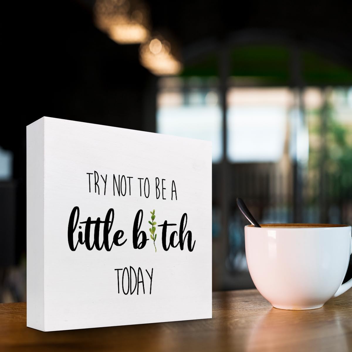 Funny Home Wood Decor Sign,Try not to Be a Little B Today Sign,Humor Wooden Box Plaque Sign Desk Decor for Home Office Shelf Table Decor Decorations